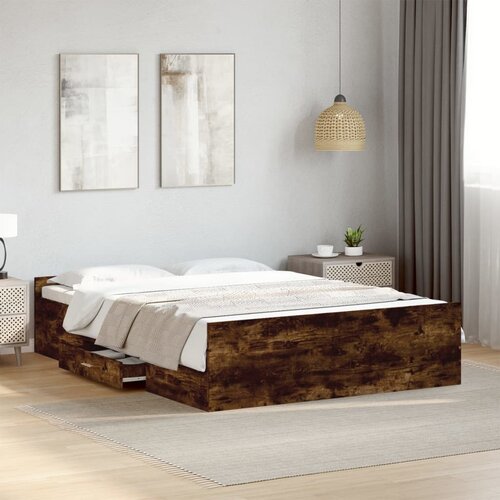Furnova Posteljni okvir s predali dimljen hrast 140x190 cm inž. les, (21938034) Slike