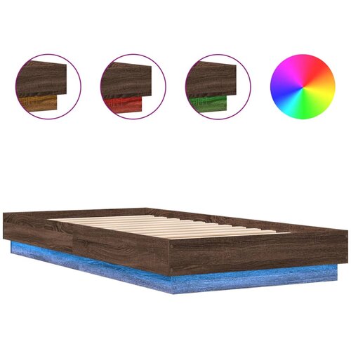 Maison Chic Posteljni okvir - Enojna postelja - Postelja za odrasle z LED lučkami rjavi hrast 75x190 cm-J15523, (21763596) Slike
