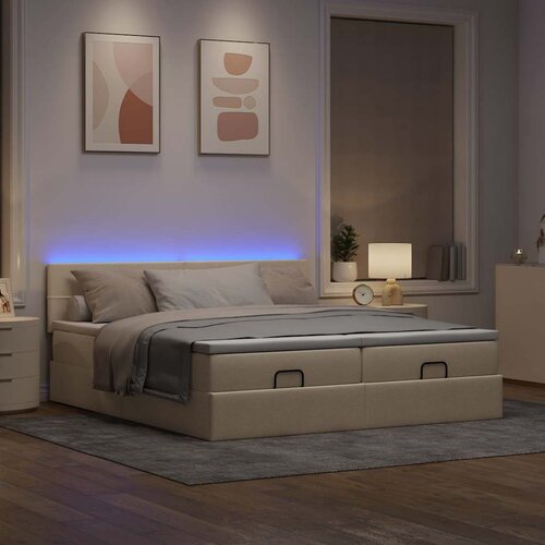 VidaXL Otomanski posteljni okvir z vzmetnicami krem 200x200 cm blago Slike