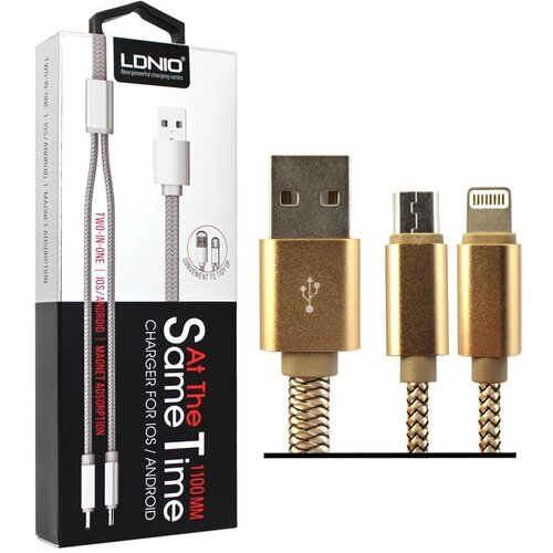 Ldnio usb kabal LC86 2in1 lightning/micro 1.1m zlatni Slike