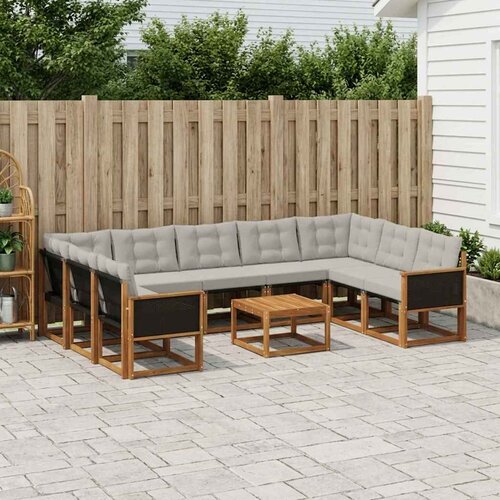  Set vanjskih sofa s jastukom 10 pcs Prirodna i Svjetlosiva Cene