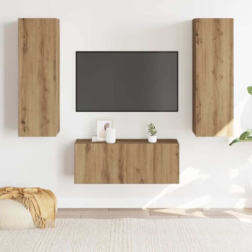  3-dijelni zidni TV ormarić Artisan hrast izrađen od drveta Cene