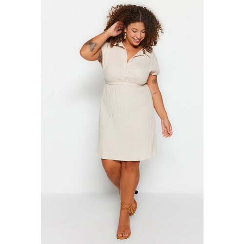 Trendyol Curve Plus Size Dress - Beige - Shirt dress Slike