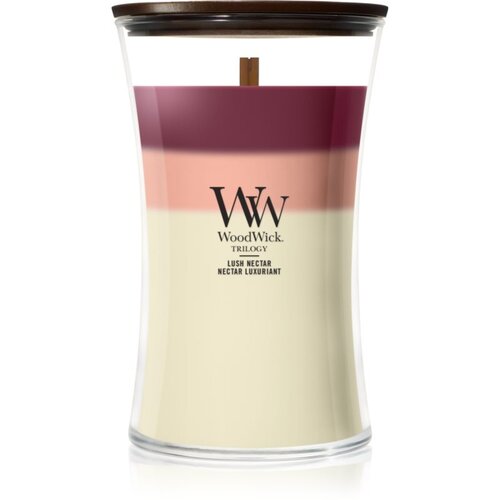 WoodWick Trilogy Lush Nectar di&scaron;eča sveča z lesenim stenjem 610 g Cene