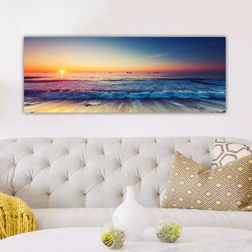 Wallxpert slika na platnu YTY180712802, zalazak sunca nad morem i talasi na pe&scaron;čanoj plaži, 30 x 80 cm Cene