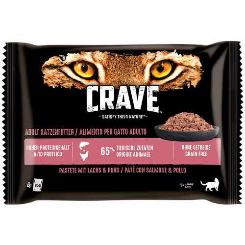 CRAVE Cat vrečke multi pakiranje 48 x 85 g - Miks: Pašteta s piščancem & puranom in z lososom & piščancem