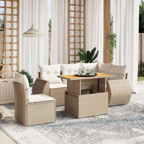 VidaXL 6-dijelni set vrtnih sofa s jastucima bež od poliratana Slike