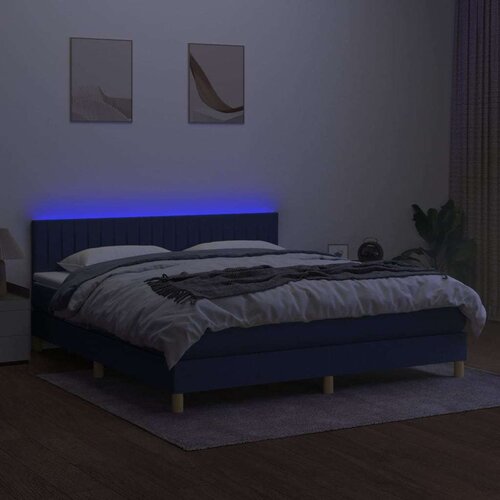 VidaXL Krevet box spring s madracem LED plavi 160x200 cm od tkanine Slike