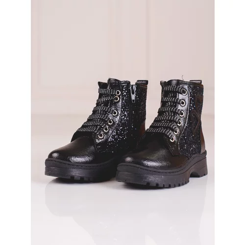 W. POTOCKI Girls' ankle boots with glitter Potocki black