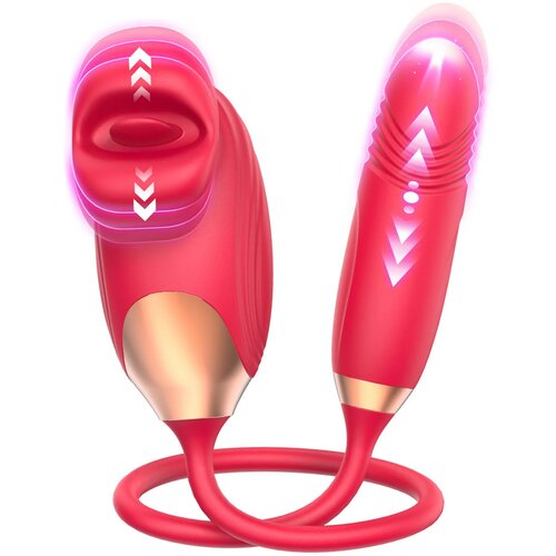 SuperLove 2in1 Mouth Kissing &amp;amp; Thrusting Dildo Red Slike