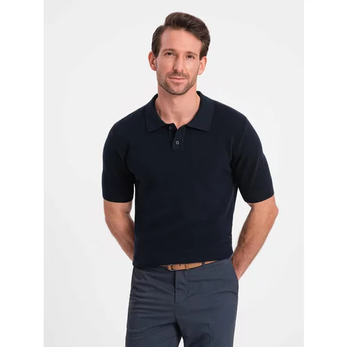 Ombre Men's structured knit polo shirt - navy blue