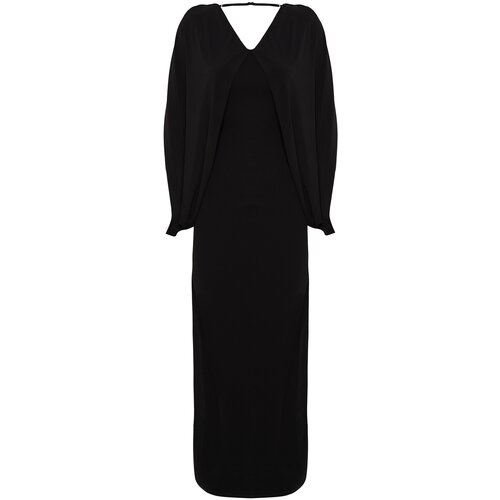 Trendyol black knitted sleeve detailed long evening dress Slike