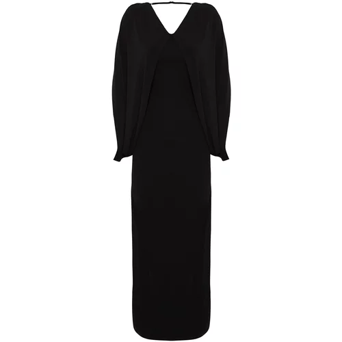 Trendyol Black Knitted Sleeve Detailed Long Evening Dress