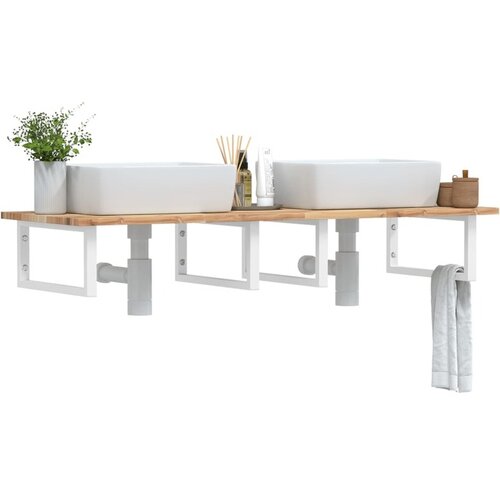 vidaXL Zidna polica za Lavabo - Umivaonik od čelika i masivnog bagremovog drva - Smeđa i bijela 120 x 50 x 2 cm 1 Pravokutno Cijene