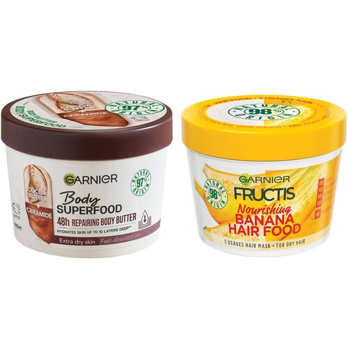 Garnier body superfood krema za telo cocoa 380ml + fructis hair food maska za kosu banana 390ml Cene