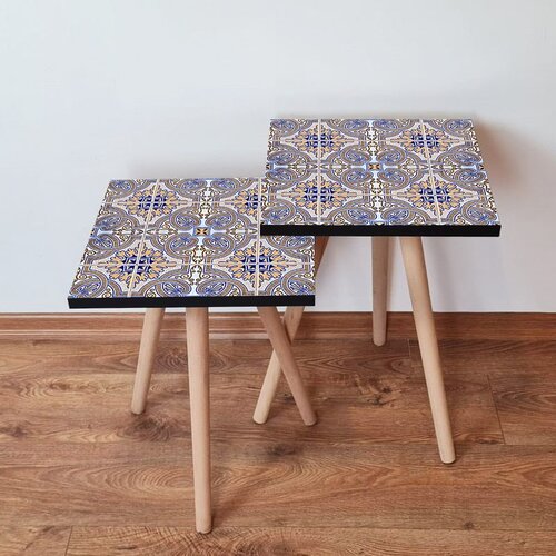 Hanah home 2Shp34 - beige beigenavy blueyellow nesting table (2 pieces) Cene