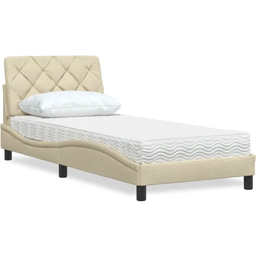 vidaXL Postelja z vzmetnico krem 90x200 cm blago