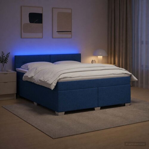  s box springom madracem i LED-om Plava 160 x 200 cm - Plava 160 x 200 cm Prošiveno gumbima Cene