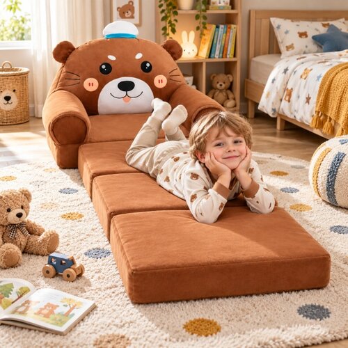 Dečija rasklopiva plišana foteljica 2u1 Sweet Bear braon - 4 sloja ( KLK2694-SBB ) Cene