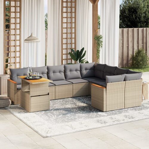 vidaXL 10-dijelni set vrtnih sofa s jastucima bež od poliratana Cijene