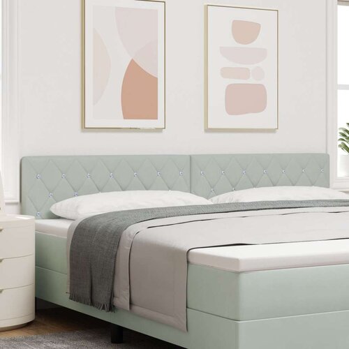 VidaXL Naslon za glavo s kristalnimi gumbi, tufted, svetlo siva, 200 cm, žamet Slike