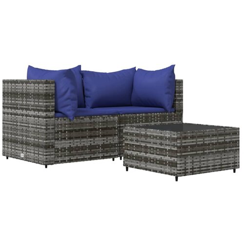 Maison Chic Seti vrtnega pohištva - Vrtna garnitura - Vrtni pohištvo set 3-delna z blazinami siv poli ratan, (21810947) Cene