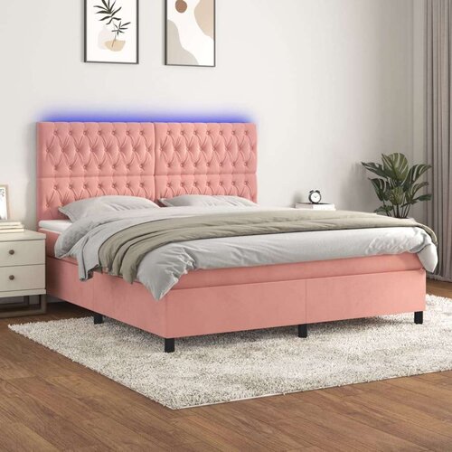  Krevet box spring s madracem LED ružičasti 160x200cm bar&amp;scaron;unasti Slike