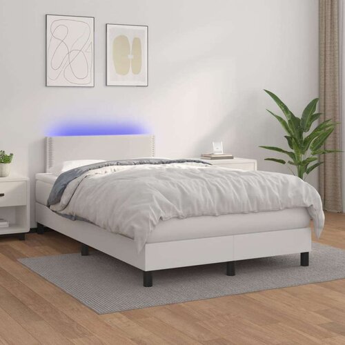  Box spring postelja z vzmetnico LED bela 120x200cm umetno usnje, (20725918) Slike