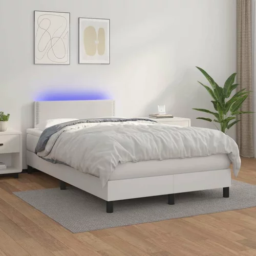  Box spring postelja z vzmetnico LED bela 120x200cm umetno usnje, (20725918)
