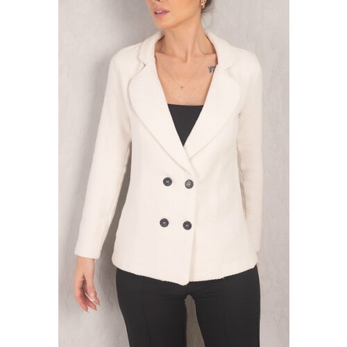 armonika Women's White Line Patterned Four Button Cachet Jacket Cene