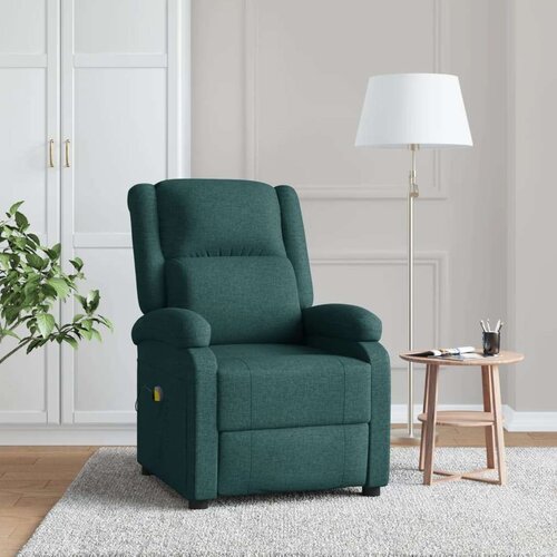  Masažna fotelja s krilnim naslonom tamnozelena od tkanine Slike