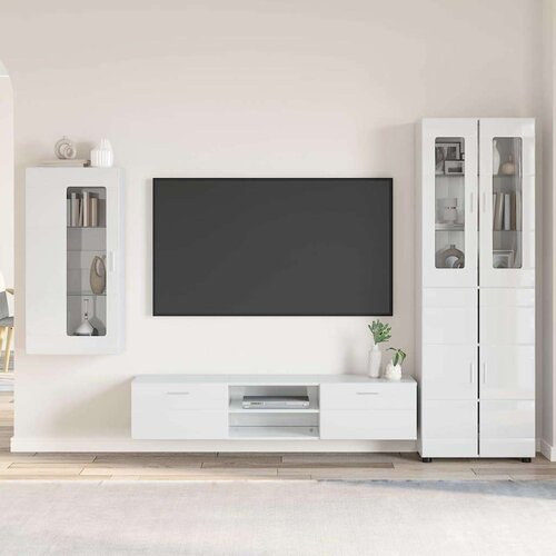  Set TV komoda s ladicama Visoki sjaj bijela Konstruirano drvo Cijene