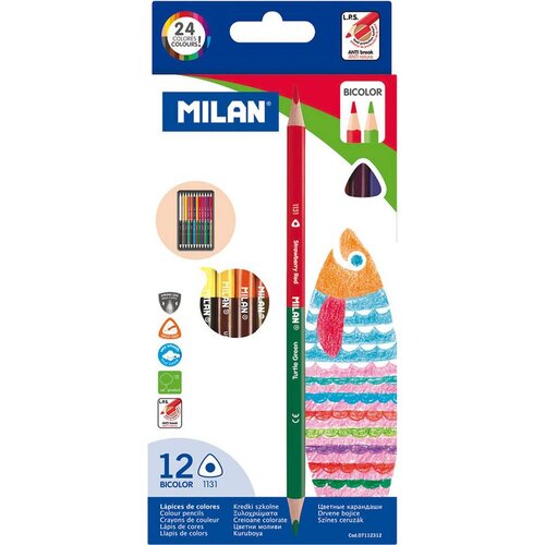  Drvene bojice 1/12 duge trokutaste MILAN bicolor, 24 boje,karton bls Cijene
