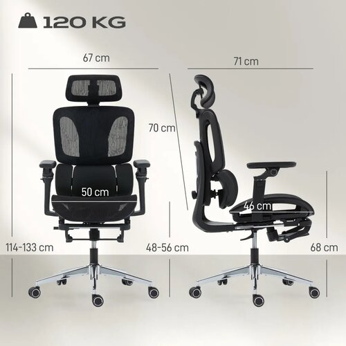  Ergonomska uredska stolica s podesivim osloncem naslonima za ruke i noge mrežasta crna Slike