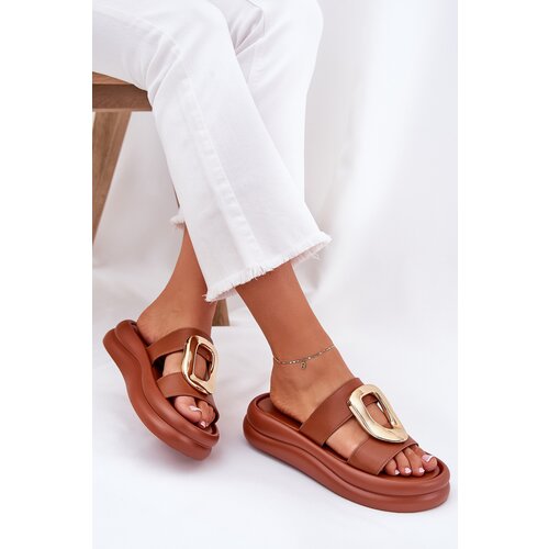 Boto Women&amp;#039;s Platform Sandals with Golden Detail Camel Ularinea Slike