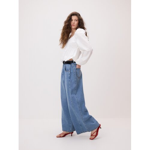 Reserved Wide leg traperice s naborima - plava Cijene