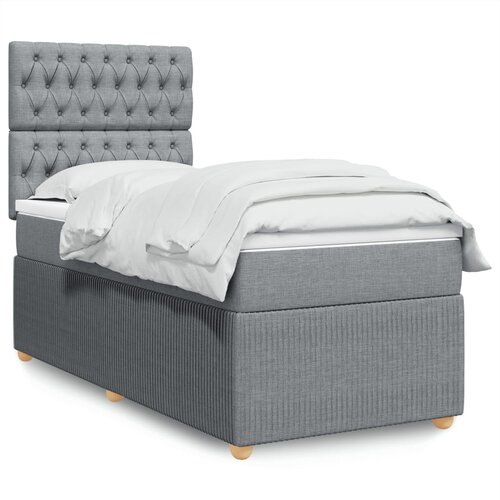 vidaXL Box spring postelja z vzmetnico svetlo siv 100x200 cm blago Cene