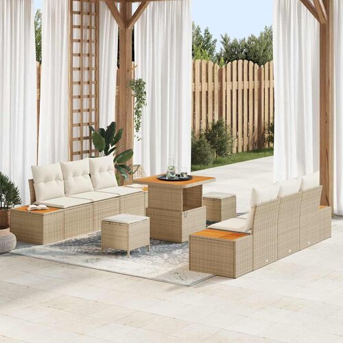 vidaXL Vrtna sedežna garnitura 9 pcs Bež, Kremasta 80 x 80 x 71 cm Cene