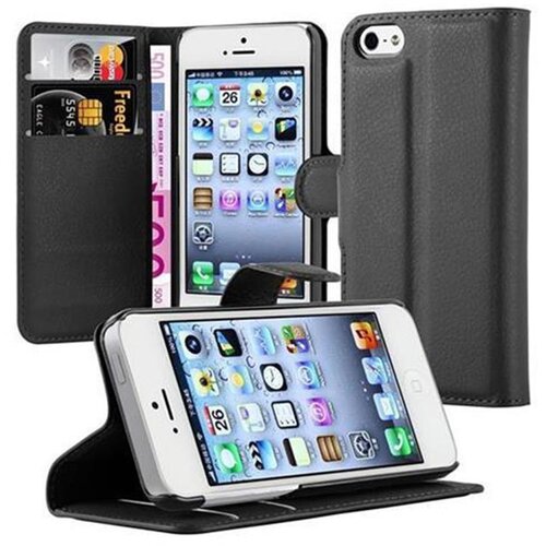 Cadorabo Ohi&amp;scaron;je, združljivo z Apple iPhone 5 / 5S / SE 2016 v oksidna črna - Za&amp;scaron;čitni ovitek z magnetnim zapiranjem, stoječo funkcijo in režo za kartice, (20557529) Slike