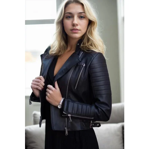 Dewberry 69704 Womens Slim Fit PU Jacket-BLACK