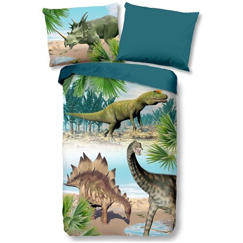 Good Morning Zelena/plava pamučna dječja posteljina za krevet za jednu osobu 140x200 cm Dino – Cijene