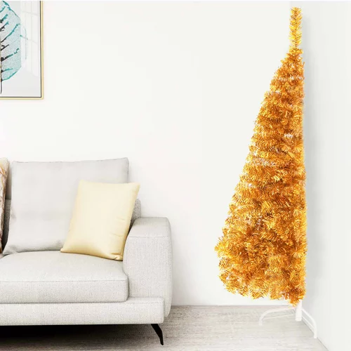  Umjetna polovica božićnog drvca sa stalkom zlatna 150 cm PVC