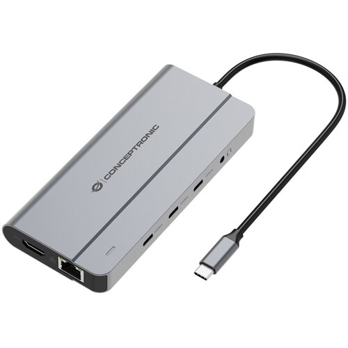  Conceptronic DO34G 10-in-1 USB 3.2 Gen 2 MST Docking Station, 4K60Hz HDMI, 8K30Hz DisplayPort, GbE, USB-C 10Gbps x 3, USB-A 480Mbps x 2, Audio, 100W USB PD Slike