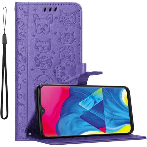 Cadorabo Samsung Galaxy A10/M10 v bleščeča vijolična - Simpatični psi in mačke, zaščitni ovitek s funkcijo stojala in režami za kartice, (20557729) Cene