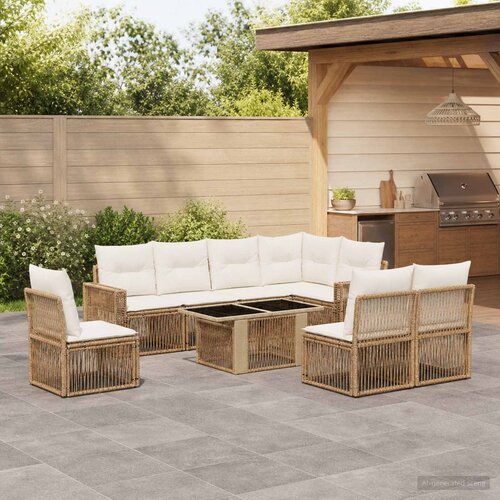  Sjedeća garnitura za vrt 9 kom. Bež i krem bijela poliratan Cene