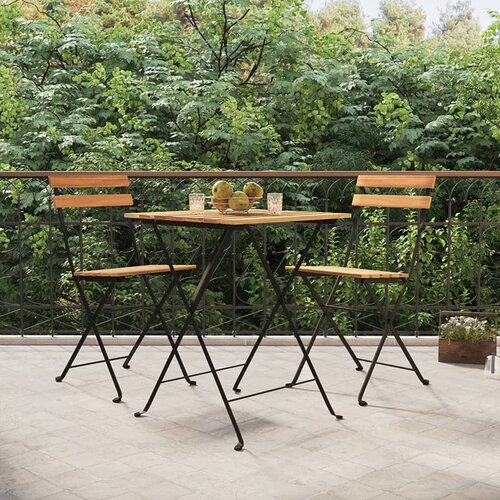 VidaXL 3-dijelni sklopivi bistro set od masivne tikovine i čelika Slike