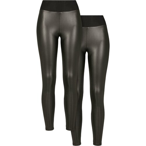UC Ladies Women's High Waisted Faux Leather Leggings, Pack of 2 Black+Black Slike