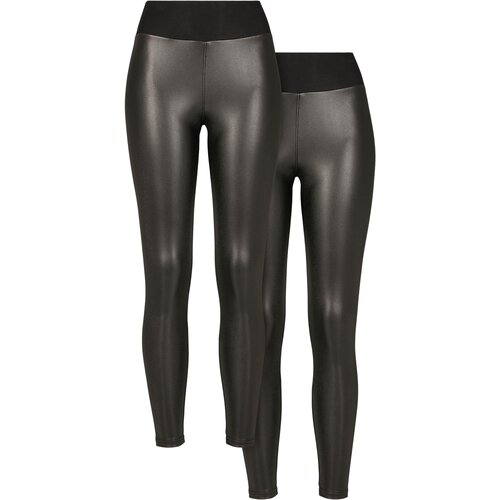 UC Ladies Women's High Waisted Faux Leather Leggings, Pack of 2 Black+Black Cene