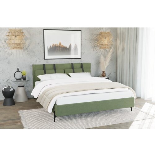 Ropez Zeleni tapecirani bračni krevet s podnicom 200x200 cm Tulsa &amp;ndash; Slike