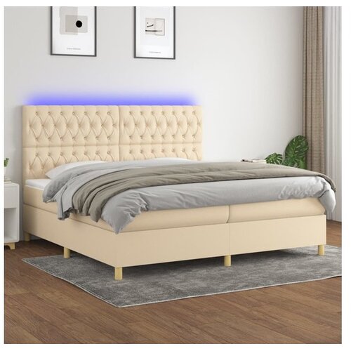  Krevet box spring s madracem LED krem 200x200 cm od tkanine Cijene